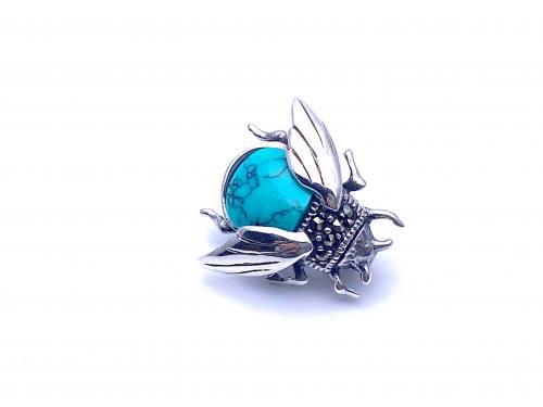 Silver Marcasite & Turquoise Bumble Bee Brooch