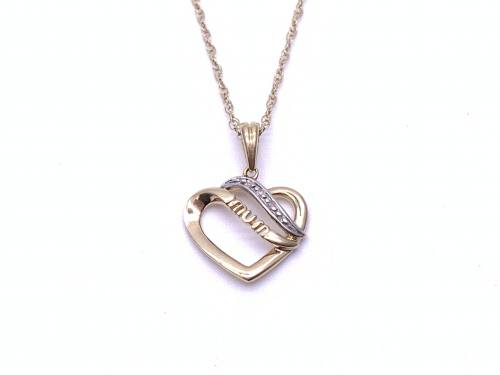 9ct Diamond Mum Heart Pendant & Chain