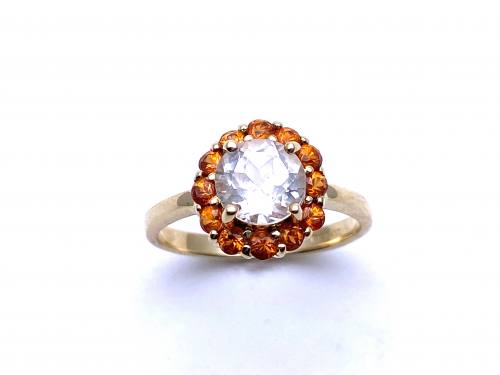 Seconhand 9ct Orange & White CZ Cluster Ring
