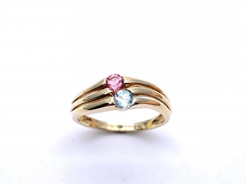 9ct Blue & Pink Topaz 2 Stone Ring