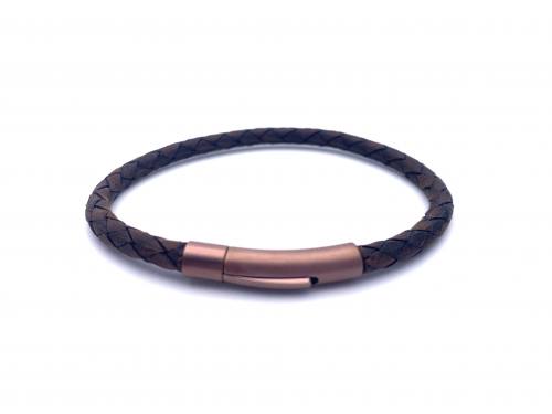 Dark Brown Leather Bracelet Clasp IP Plating