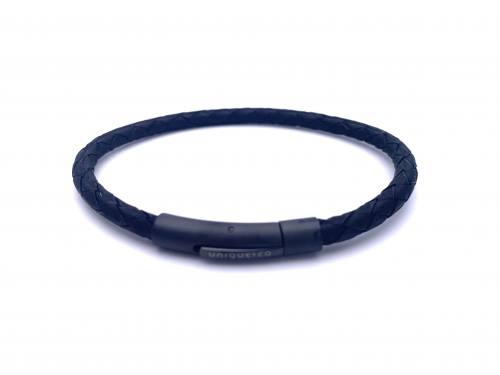 Black Leather Bracelet Steel Clasp IP Plating