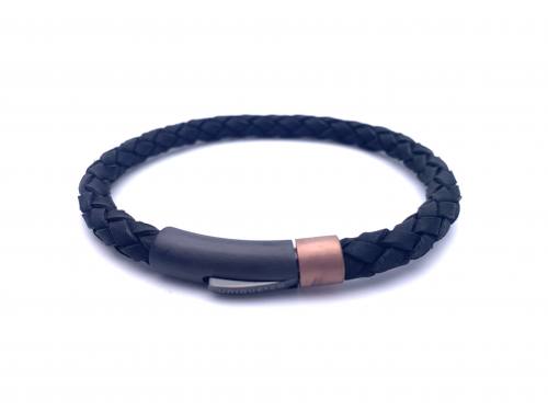 Black Leather Bracelet Clasp Brown IP Plating