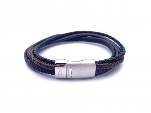 Black & Brown Triple Strand Leather Bracelet