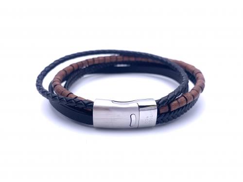 Black Leather & Wooden Bead Bracelet