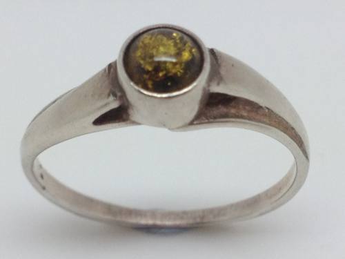 Silver Green Amber Ring
