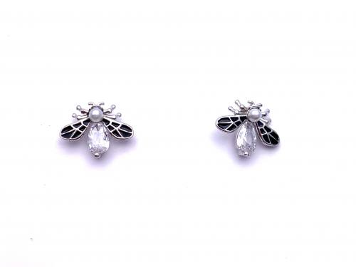 Silver CZ & Enamel Bumble Bee Stud Earrings