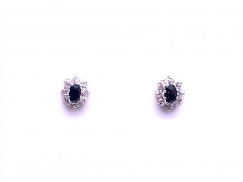 9ct Black & White Cluster Stud Earrings