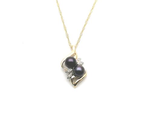 9ct Black Pearl & Diamond Pendant