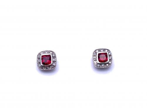 9ct Synthectic Ruby & Diamond Earrings