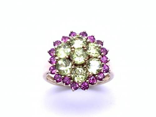 9ct Green&Pink Tourmaline Cluster Ring