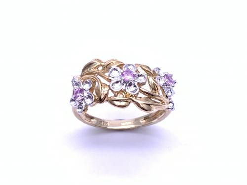 9ct Pink Sapphire & Diamond Flower Ring
