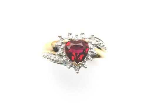 9ct Syntectic Heart Ruby & Diamond Ring