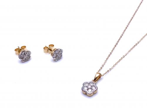 9ct Diamond Cluster Earrings & Pendant