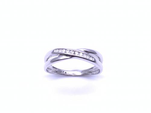 9ct White Gold Diamond Corssover Ring
