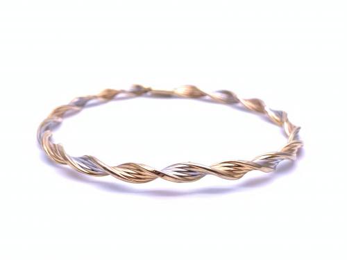 9ct 3 Colour Gold Solid Twisted Bangle