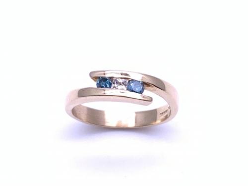 14ct Treated Blue Diamond 3 Stone Ring