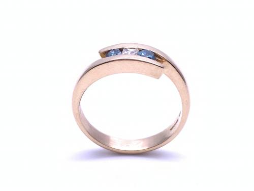 14ct Treated Blue Diamond 3 Stone Ring