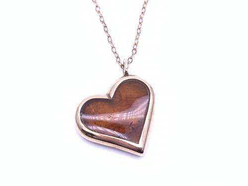 9ct Amber Heart Pendant & Chain