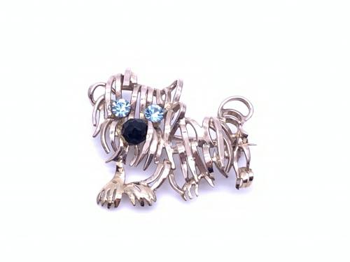 9ct Yellow Gold CZ Dog Brooch