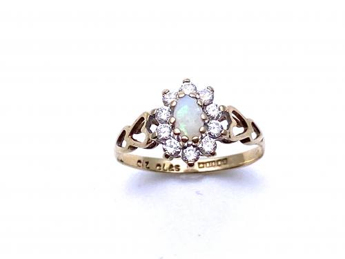 9ct Yellow Gold Opal & CZ Cluster Ring