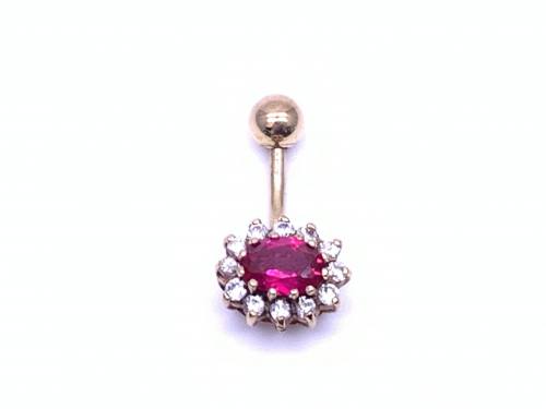 9ct Red & White Cluster Belly Bar