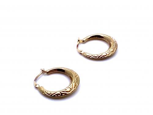 9ct Yellow Gold Pattened Hoop Earrings