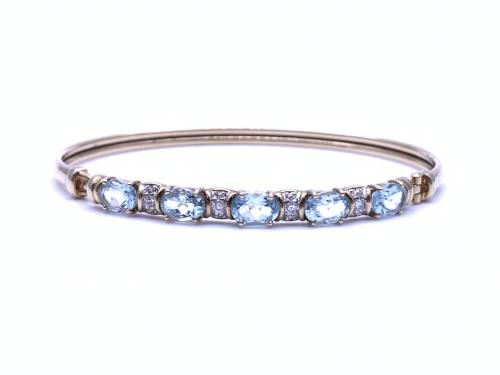 9ct Yellow Gold Blue Topaz & CZ Bangle