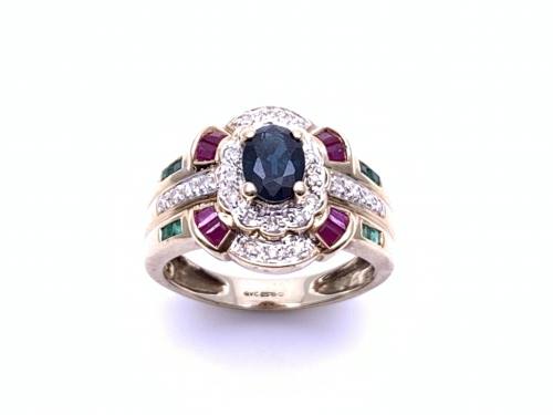 9ct Sapphire,Ruby,Emerald &Diamond Ring