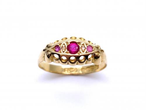 18ct Diamond & Synthetic Ruby Ring 1919