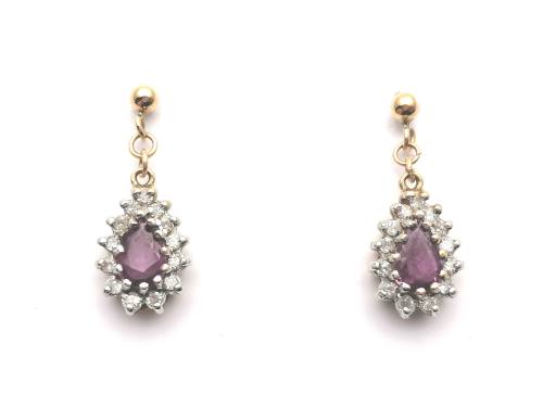 9ct Ruby & Diamond Drop Earrings