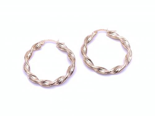 9ct Yellow Gold Twisted Hoop Earrings 25mm