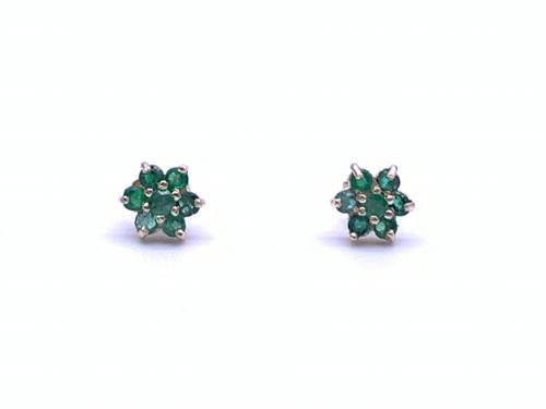 9ct Yellow Gold Emerald Cluster Stud Earrings