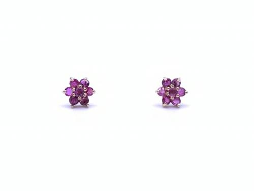 9ct Yellow Gold Ruby Cluster Stud Earrings