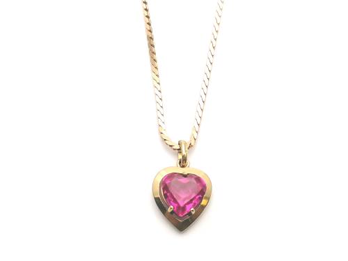 9ct Pink CZ Heart Pendant & Chain