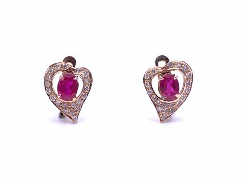 9ct Rose Gold Ruby & Diamond Earrings