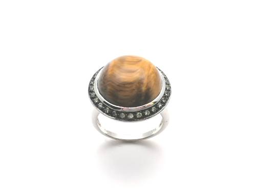 Silver Round Cabochon Tiger Eye Ring