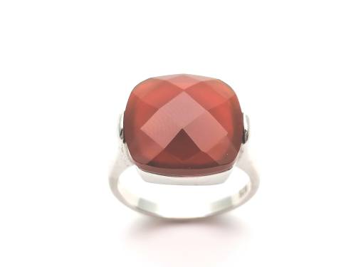 Silver Faceted Orange Stone Ring