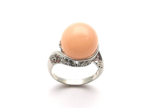 Silver Orange Ball Stone Ring