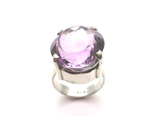 Silver Large Oval Purple Stone Ring