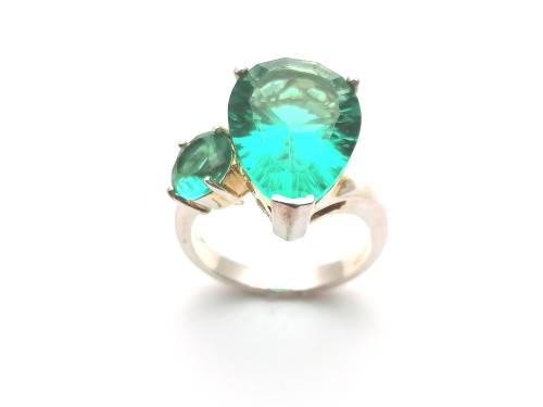 Silver Green Double Stone Ring