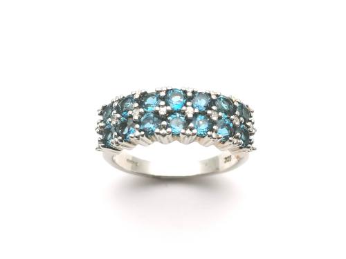 Silver Mid Blue Double row Ring