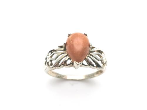Silver Pear Orange Stone Ring
