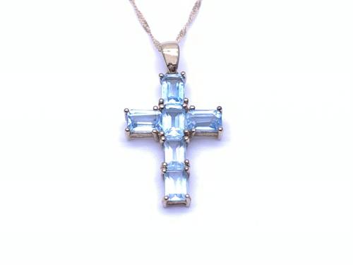 9ct Blue Topaz Cross Pendant & Chain