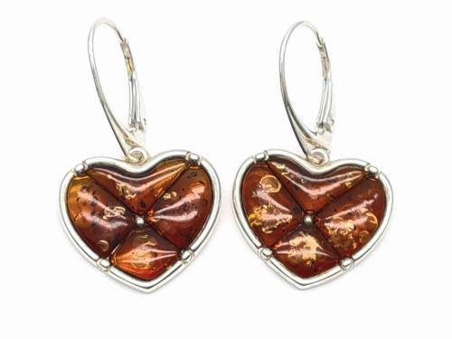 Silver Amber Heart Drop Earrings