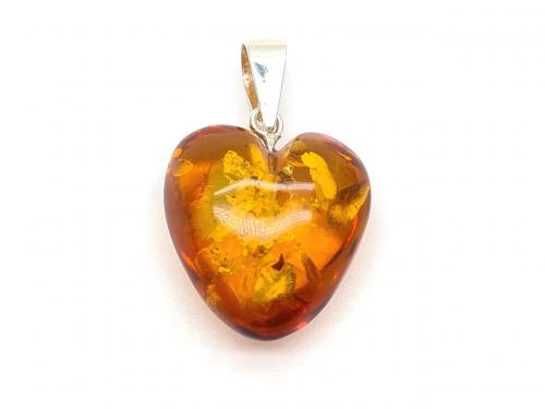 Silver Amber Heart Pendant