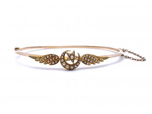 Victorian Seed Pearl Crescent, Star & Wings Bangle