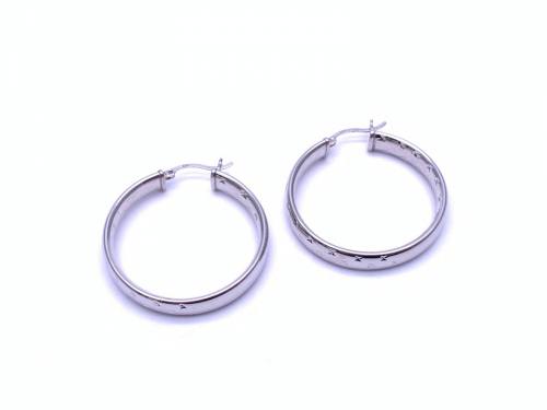 Silver Diamond Cut Hoop Earrings