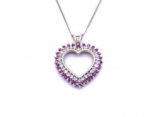 9ct Ruby&Diamond Heart Pendant & Chain