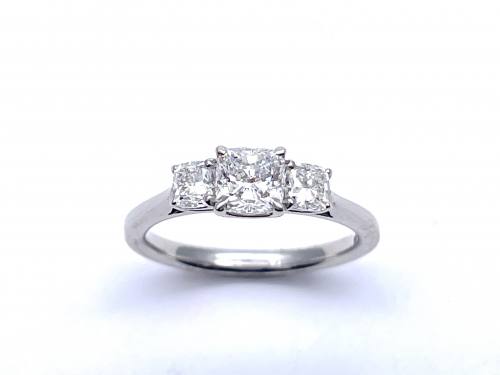 Platinum Cushion Cut Diamond 3 Stone Ring 1.19ct